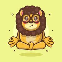 calma león animal personaje mascota con yoga meditación actitud aislado dibujos animados en plano estilo diseño vector