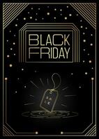 Art deco style golden luxury poster for Black Friday. Retro gold template with sale label and glitter. Sale shiny frame on black background vector