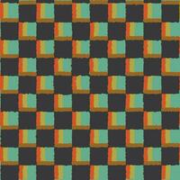 70s style colorful checkered pattern. Trembling hand drawn squares in gray, mint and red colors vector