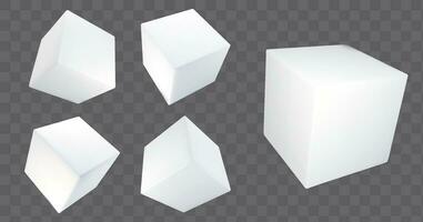 blanco 3d vector cubo bloquear perspectiva vista. aislado cuadrado forma icono Bosquejo. blanco realista papel paquete modelo diseño colocar. resumen cúbico caja de cartón envase o plataforma elemento ilustración.