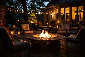 Captivating Flame scape Generative AI's Backyard Fire Pit Background Imagery photo