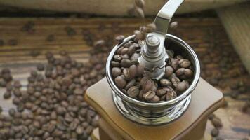 coffee beans in grinder, slow motion shot video