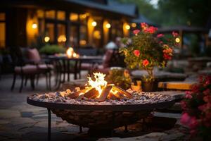 Serene Flames Generative AI's Image of Backyard Fire Pit Background photo