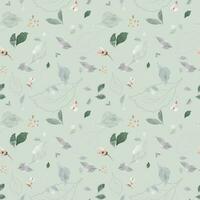 Seamless pattern with watercolor leaves on green background vector