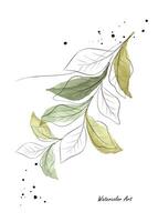 Green leaves and branches art watercolor hand-painted vector