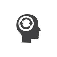 cerebro icono en plano estilo. humano cabeza con flechas vector ilustración en blanco aislado antecedentes. idea genial negocio concepto.