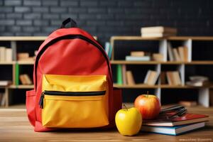 Educational Bounty Apples and Books Combine in Classroom Backpack Crafted with Generative AI photo