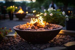 Backyard Escapade Image of Fire Pit's Glow Crafted with Generative AI photo