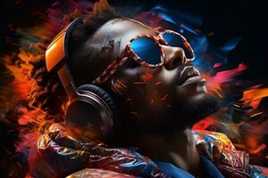 Soulful Sounds Captivating Image of a Man Engrossed in Music with Headphones Generative Ai photo
