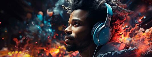 Sonorous Experience Captivating Picture of a Man Absorbed in Headphone Music Generative Ai photo
