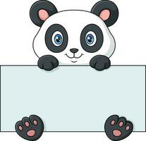 Cute panda cartoon holding blank sign vector