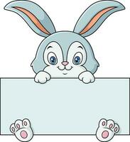 Cute rabbit cartoon holding blank sign vector
