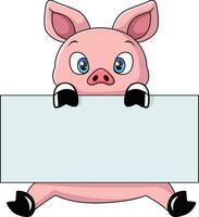 Cute pig cartoon holding blank sign vector
