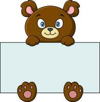 Cute bear cartoon holding blank sign vector