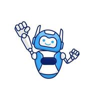 Robot character pose illustration. Happy robot jumping and cheering design vector