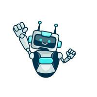 Robot character pose illustration. Happy robot jumping and cheering design vector