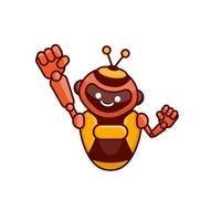 Robot character pose illustration. Happy robot jumping and cheering design vector