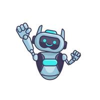 Robot character pose illustration. Happy robot jumping and cheering design vector