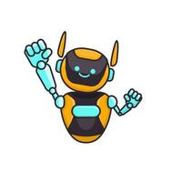 Robot character pose illustration. Happy robot jumping and cheering design vector