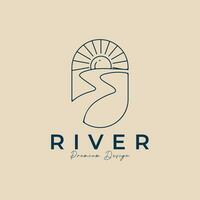 río línea Arte logo minimalista con emblema vector ilustración diseño