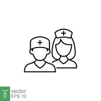 médico equipo icono. sencillo contorno estilo. enfermero, masculino, femenino, hombre, mujer, médico, doctor, salud, medicamento, hospital concepto. Delgado línea símbolo. vector aislado en blanco antecedentes. eps.