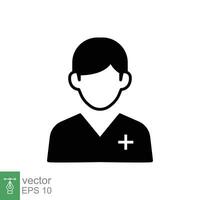 Nurse icon. Simple solid style. Medical assistant, male, man, medic, doctor, health, medicine, hospital concept. Black silhouette, glyph symbol. Vector isolated on white background. EPS.