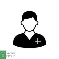 enfermero icono. sencillo sólido estilo. médico asistente, masculino, hombre, médico, doctor, salud, medicamento, hospital concepto. negro silueta, glifo símbolo. vector aislado en blanco antecedentes. eps.