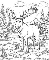 moose jungle coloring page for adults vector