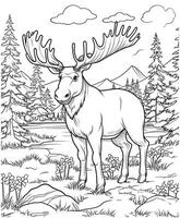 moose jungle coloring page for adults vector