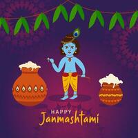 Krishna Janmashtami Celebration Post with beautiful decorative background vector