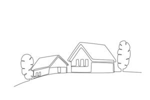 Two houses with trees beside them vector
