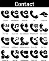A set of 20 contact icons as cut call, receive call, send call vector