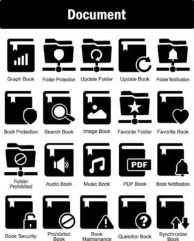 A set of 20 Document icons as graph book, folder protection, update folder vector