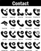 A set of 20 contact icons as share call, delete call, home call vector