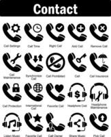 A set of 20 contact icons as call settings, call time, right call vector