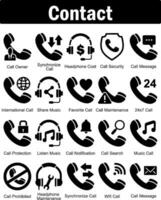 A set of 20 contact icons as call owner, synchronize call, headphone cost vector