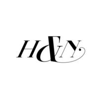 H and N typography vector monogram in calligraphy style.