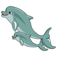 Cute cartoon dolphins in various poses illustration free Vector