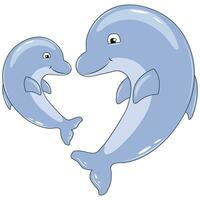 Cute cartoon dolphins in various poses illustration free Vector