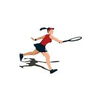 vector ilustraciones - mujer atleta columpio su tenis raqueta - plano dibujos animados estilo