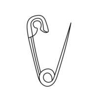 Open safety pin doodle. Vector sketch isolated on white. Sewing icon