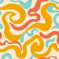 trippy ondulado swirly sin costura modelo. vector resumen retro 70s maravilloso antecedentes. hippie interminable modelo