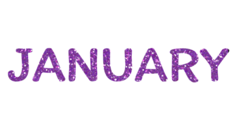 Purple glitter JANUARY Letters Icon. January sign. Design for decorating, background, wallpaper, illustration. png