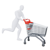 The 3d Human Is Pushing the Shopping Cart Energetically. 3d Shopping Concept. png