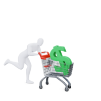 The 3d Human Is Pushing the Money Shopping Cart Energetically. 3d Shopping Concept. png