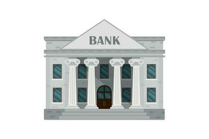 Bank building icon in flat style. Financing department vector illustration on isolated background. Courthouse with columns sign business concept.