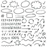 Arrow circles and abstract doodle icon in hand drawn style. Number vector illustration on isolated background. Letters, arrows sign business concept.