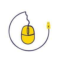 A yellow computer mouse connected to a usb cable vector