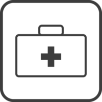 first aid kit icon in thin line black square frames. png