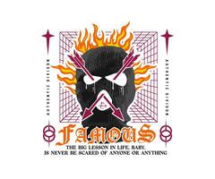 famoso eslogan tipografía diseño con ladrón máscara en fuego calle Arte estilo, para ropa de calle y urbano estilo camiseta diseño, sudaderas con capucha, etc vector